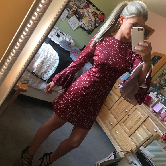 Dresses & Skirts - Red flare arm dress with white polka dots !